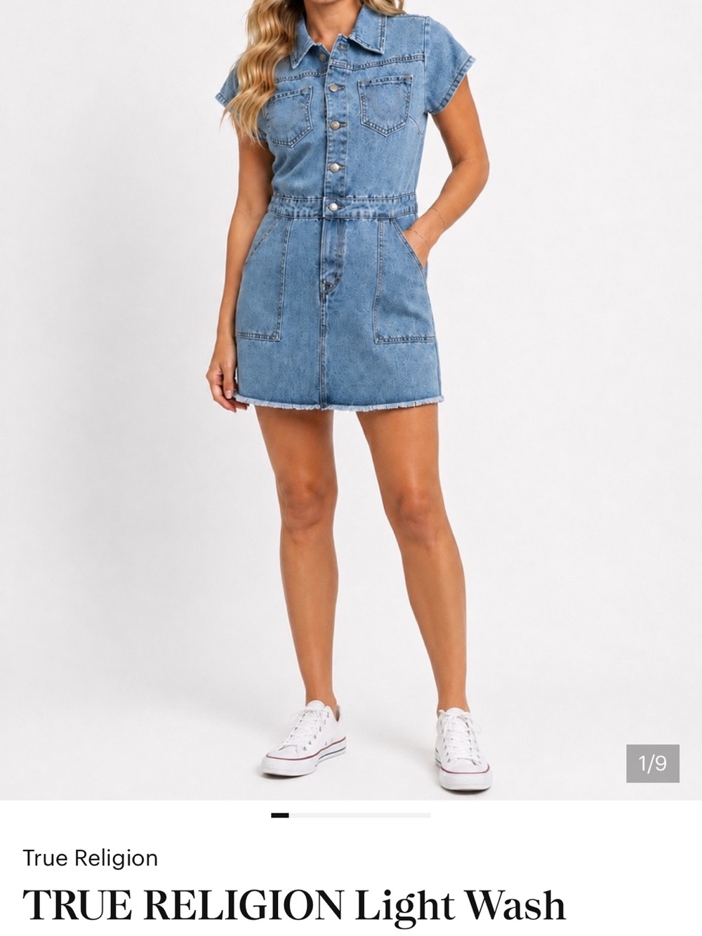 True Religion Light Blue Denim Mini Shirt Dress